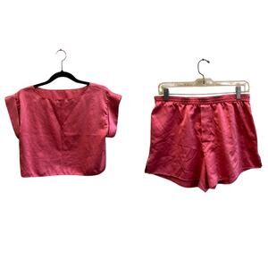 Vintage Elise Stevens Pink Satin Pajama Set Top Shorts Lingerie Sleepwear M